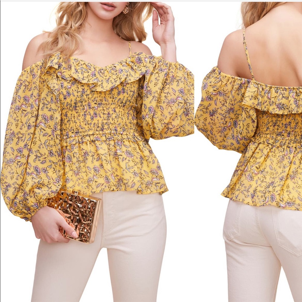 ASTR The Label Yellow Floral Smocked Top